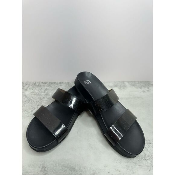 BP Sandals‎ Womens Size 7 Black Double Strap Open Toe Slip On Glittery Slides - Picture 5 of 9